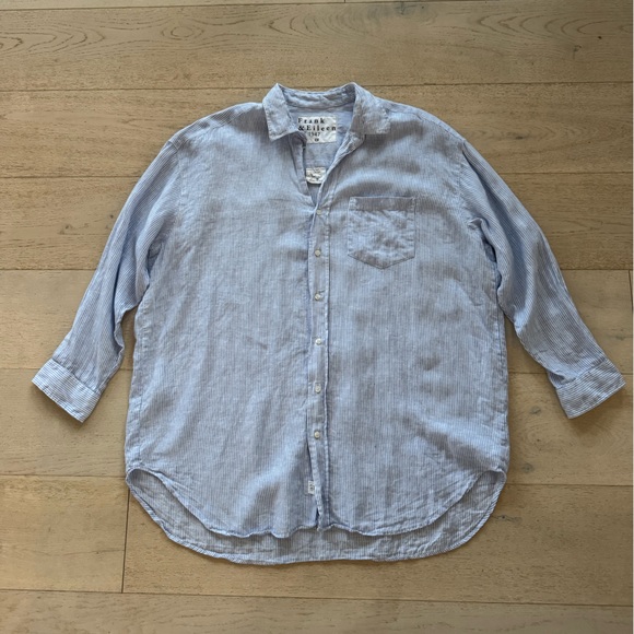 NWOT Frank & Eileen Linen Mackenzie Top o/s blue stripe - Picture 5 of 10